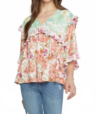 Entro Ruffled & Floral Top In Multi