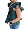 Entro Ruffled Blouse Top In Forest In Green