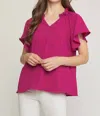 Entro Ruffled Flutter Sleeve Blouse In Magenta In Pink