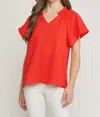 Entro Ruffled Flutter Sleeve Blouse In Red In Red