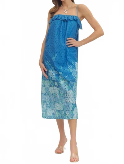 Entro Ruffled Overlay Floral Spaghetti Midi Dress In Blue