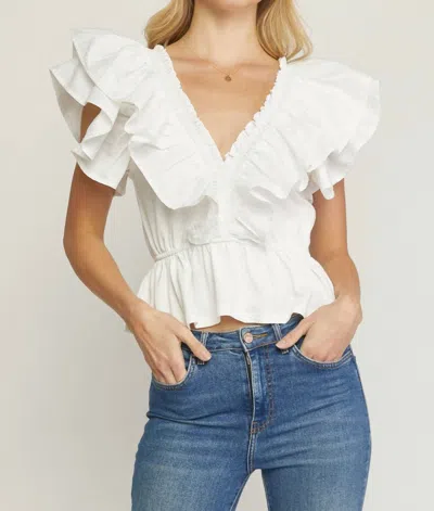 Entro Ruffled Peplum Top In Off White