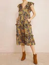 Entro Ruffled Pocket Printed Dress In Camel In Brown