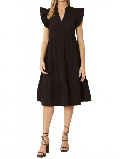 Entro Ruffled Pocket Tiered Midi Dress In Black