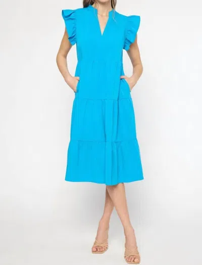 Entro Ruffled Pocket Tiered Midi Dress In Cobalt In Blue