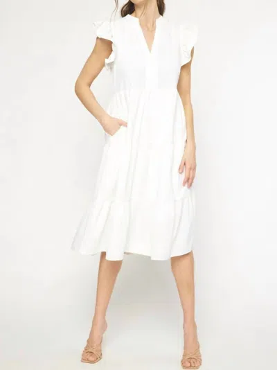 Entro Ruffled Pocket Tiered Midi Dress In Off White