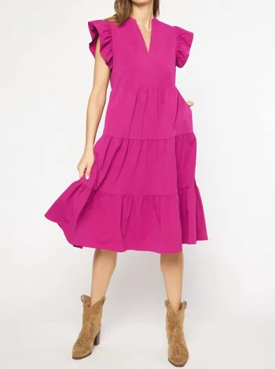 Entro Ruffled Pocket Tiered Midi Dress In Violet In Pink