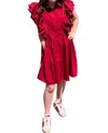 Entro Ruffled Sleeves Dress In Ruby In Pink