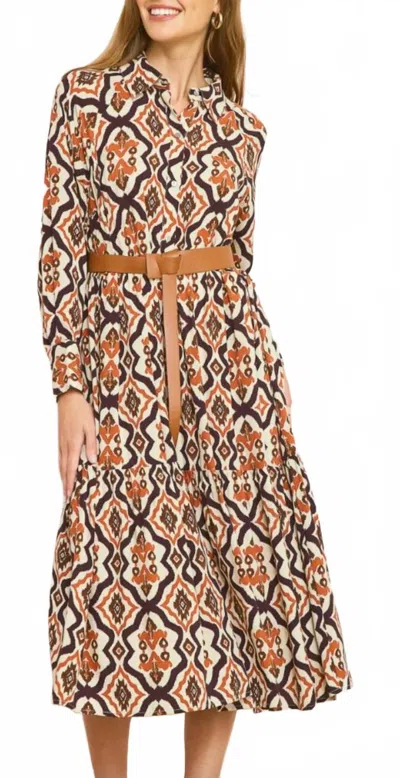 Entro Rust Button Dress In Orange In Multi
