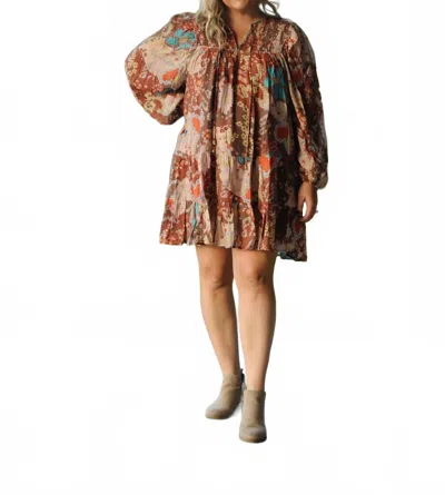 Entro Rustic Floral Mini Dress - Plus In Brown
