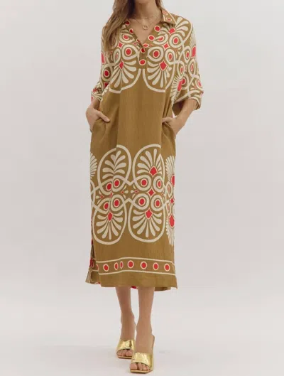 Entro Sabrina Golden Midi Dress In Beige In Multi