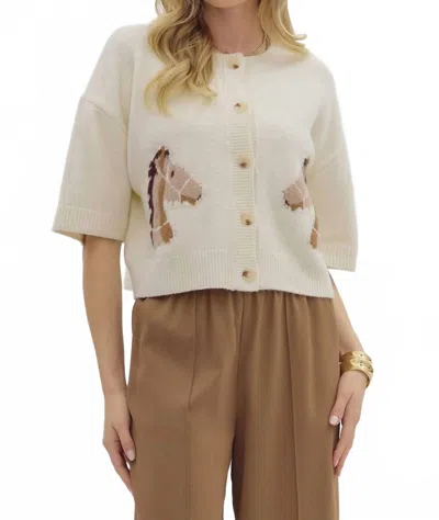 Entro Saddle Up Short-sleeve Knit Cardigan In Beige In Neutral