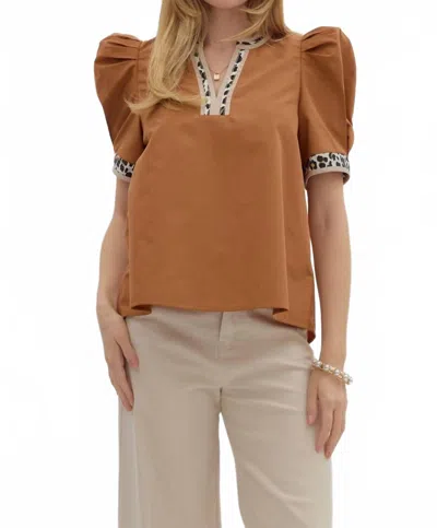 Entro Samara Bubble Sleeve Top In Caramel In Brown