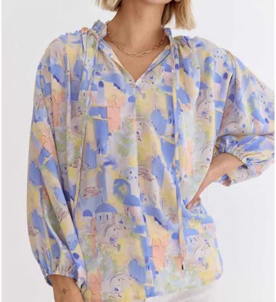 Entro Santorini Island Top In Blue Multi