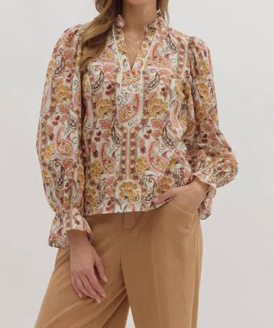 Entro Sarah Paisley Blouse In Ecru In Brown