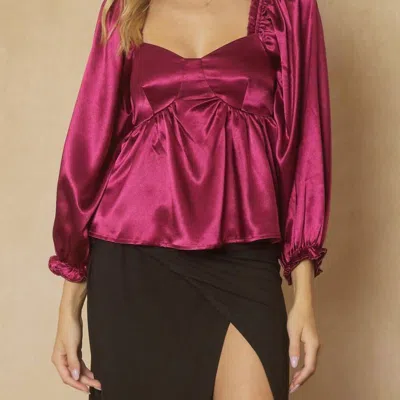 Entro Satin Bubble Sleeve Blouse In Sangria In Red