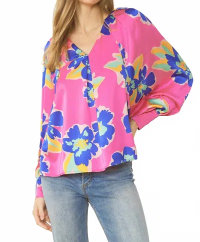 Entro Satin Floral Blouse In Pink Mix In Multi