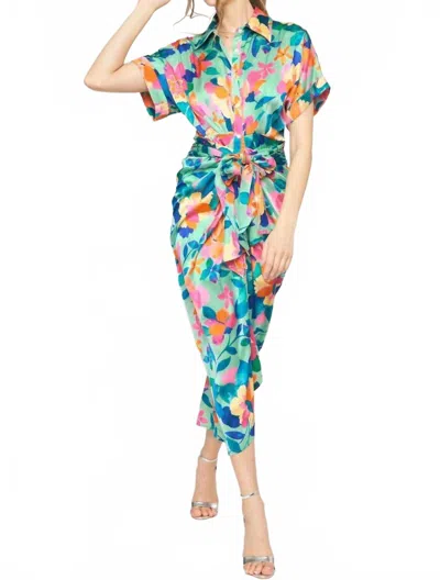 Entro Satin Floral Midi Dress In Multi