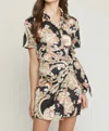 Entro Satin Paisley Short Faux Wrap Dress In Black In Multi