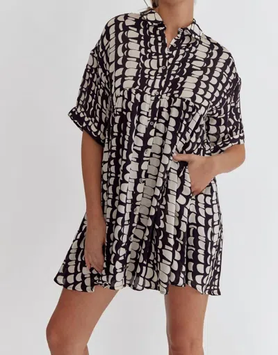 Entro Satin Printed Shirt Dress In Black