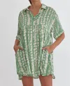 Entro Satin Printed Shirt Dress In Green Tea In Green