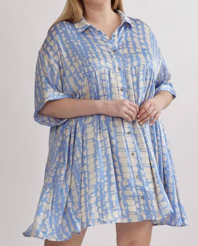 Entro Satin Printed Shirt Dress In Light Blue