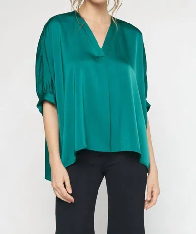 Entro Satin V-neck Placket Blouse - Plus In Green