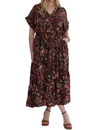 Entro Satin V-neck Collared Midi Dress - Plus In Black In Brown