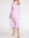Entro Satin Zebra One Shoulder Midi Dress In Pink