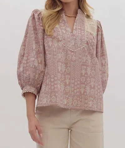 Entro Savannah Charm Top In Dusty Rose In Multi