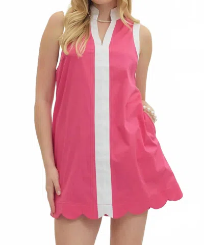 Entro Scallop Detail Trim Dress In Pink /white In Multi