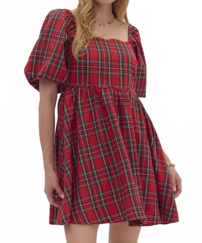 Entro Scallop Dress In Red Plaid In Multi