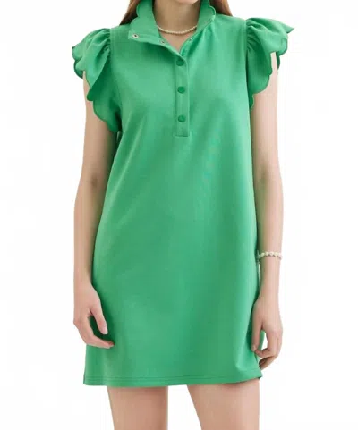 Entro Scallop Flutter Sleeve Dress In Green