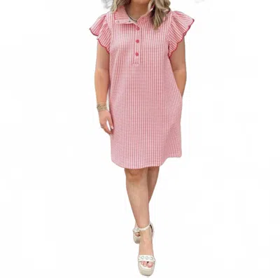 Entro Scallop Sleeve Mini Dress In Pink Gingham