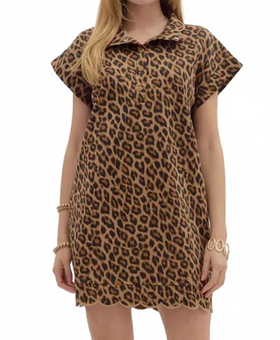 Entro Scalloped & Spotted Mini Dress In Brown In Animal Print