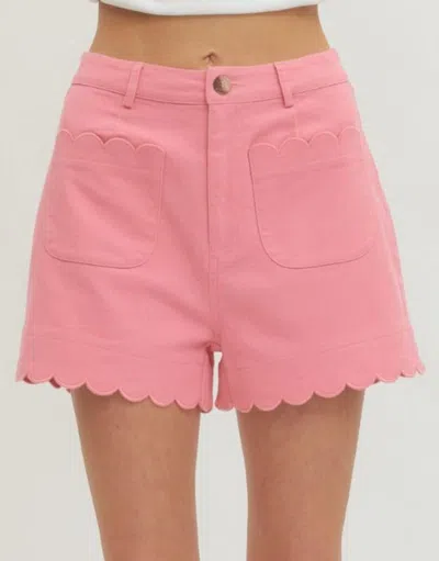 Entro Scalloped Hem Shorts In Pink In Red