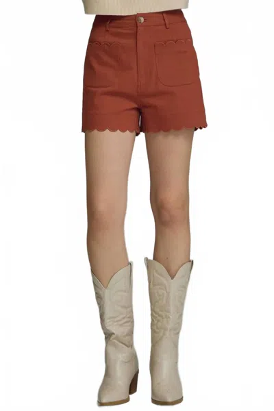 Entro Scalloped High-rise Shorts In Brick In Red