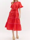 Entro Scalloped Midi Dress In Red In Red