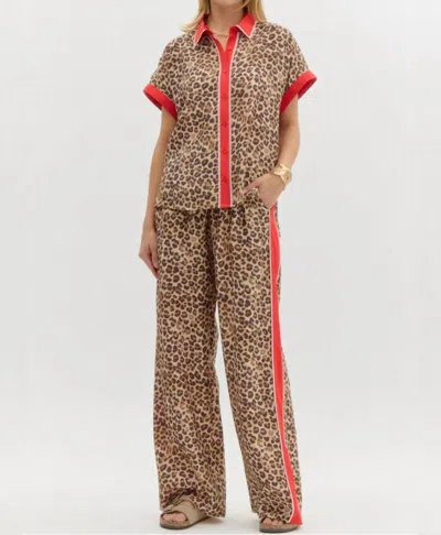 Entro Scarlet Leopard Wide Leg Pants In Beige In Multi