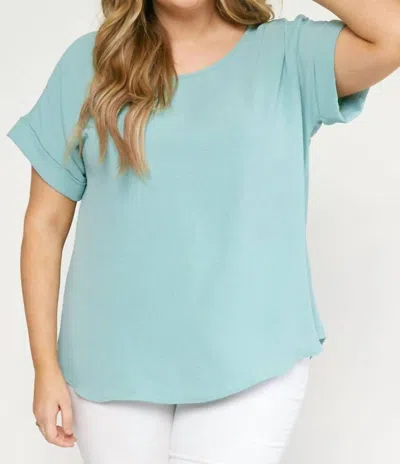Entro Scoop Neck Short Sleeve Top In Aloe In Blue