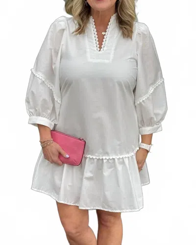 Entro Selena V-neck 3/4-sleeve Mini Dress With Scallop Trim In White