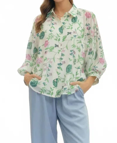 Entro Semi-sheer Top In Ivory Floral In Green