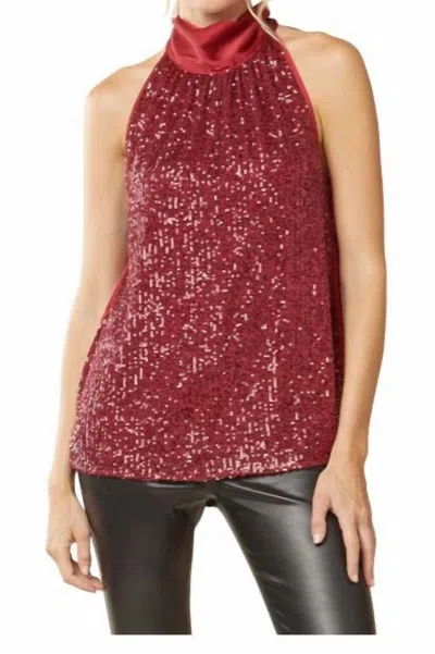 Entro Sequin Front And Large Bow Top In Ruby In Red