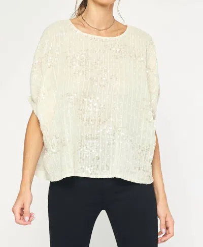 Entro Sequin Short Sleeve Round Neck Top In Cream In White