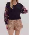 Entro Sequined Arm Sweater In Black In Black