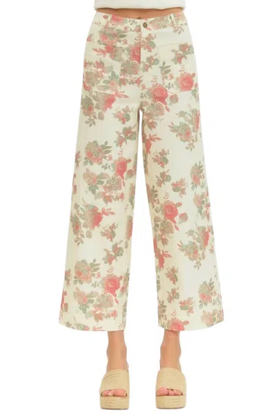Entro Seraphina Floral Print Wide-leg Pants In Ivory In Multi