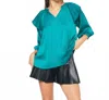 Entro Serenity Quarter Sleeve Ruffled Top In Teal In Blue