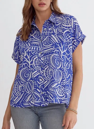 Entro Shell Print Button Top In Royal In Blue