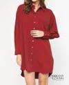 Entro Sheri Long-sleeve Shirt Dress In Burgundy In White