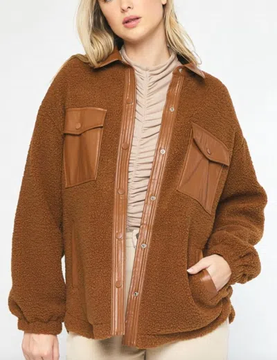 Entro Sherpa Leather Jacket In Brown